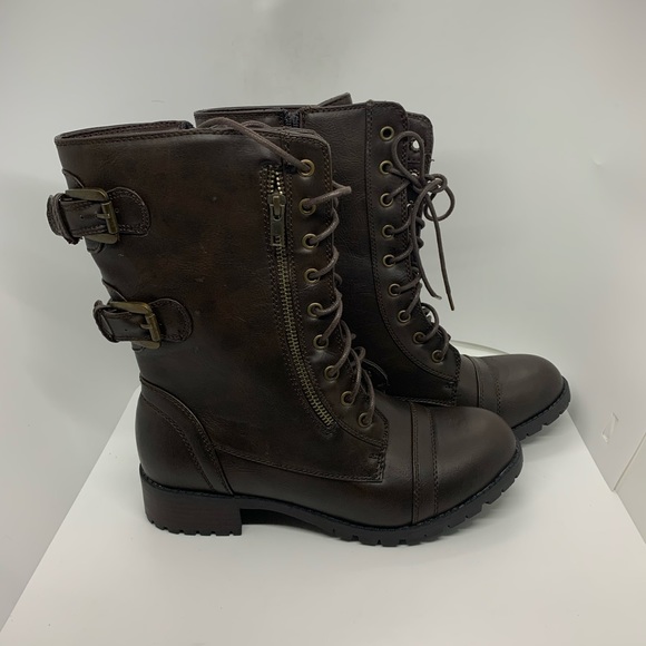 Reneeze Shoes - Chocolate brown lace up boots with strap
